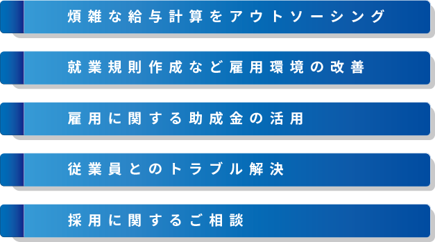 給与計算だけではなく、人事・労務の専門家がトータルサポートを提供します！